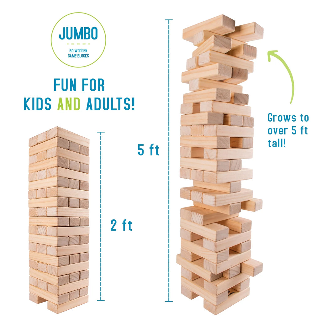 60 Jumbo Wooden Blocks Tumbling Timber Toy with Storage Crate U475