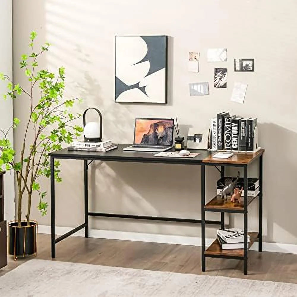 55” Computer Desk with 2-Tier Shelves Black U876