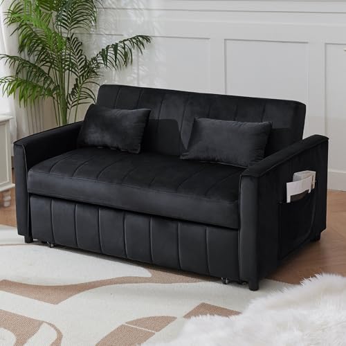 Black Velvet Convertible Sleeper Sofa Bed A349311