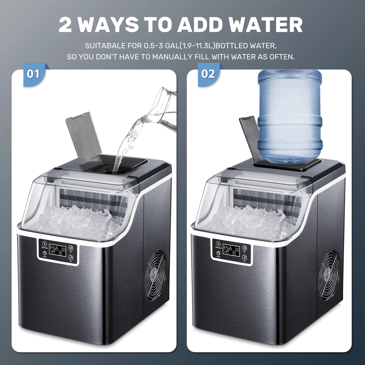 44Lbs/24H Self-Cleaning Countertop Ice Maker with Ice Scoop & Basket A2213