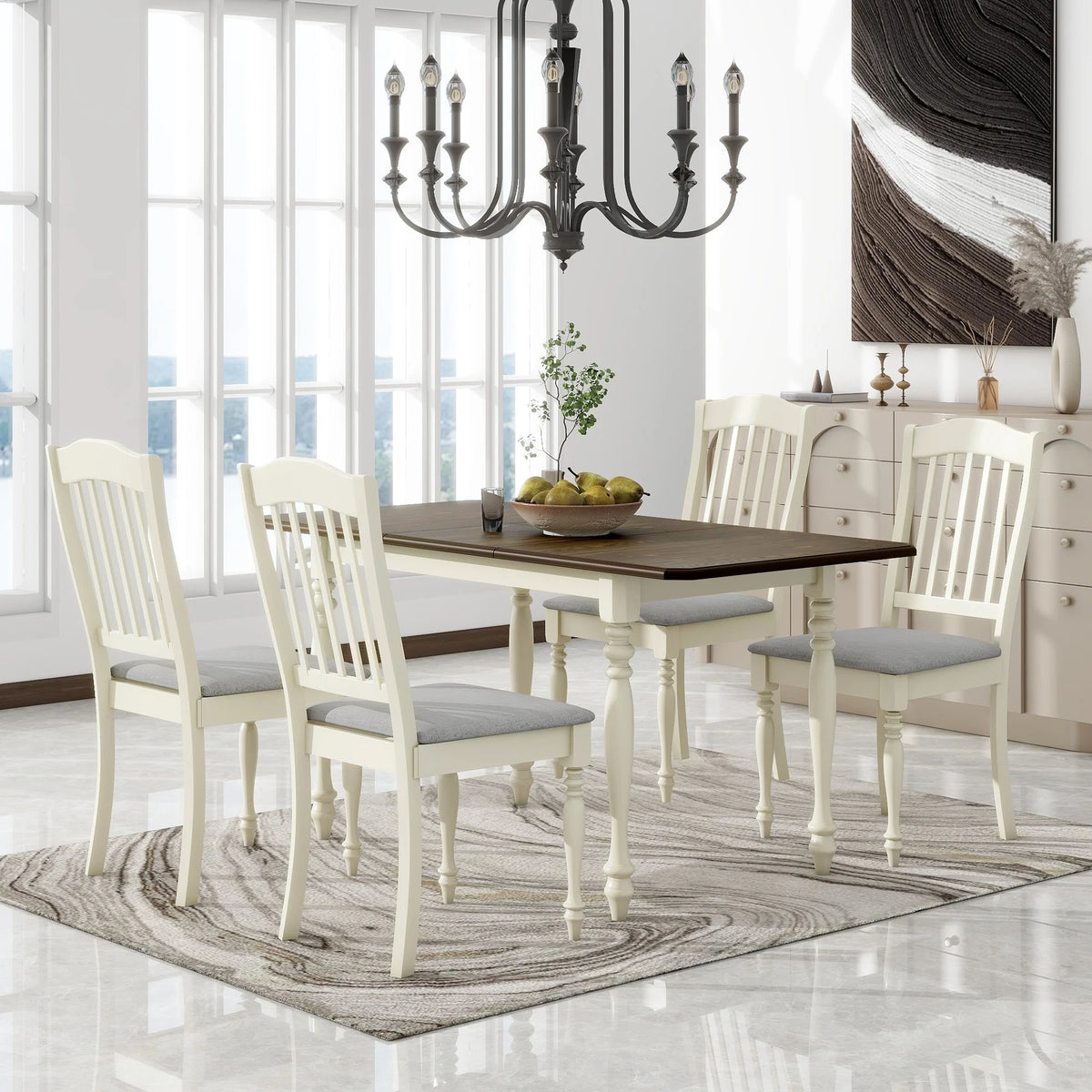 Extendable Dining Table Set with Butterfly Leaf and Upholstered Chairs R7916