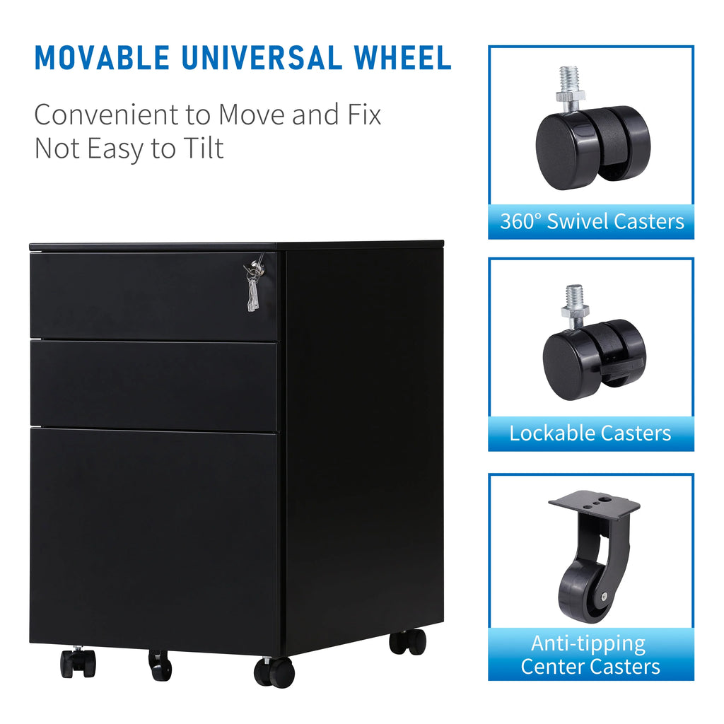 3 Drawer Black Mobile File Cabinet U659283