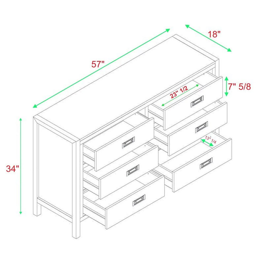 White 6-Drawer Solid Wood Dresser B8897