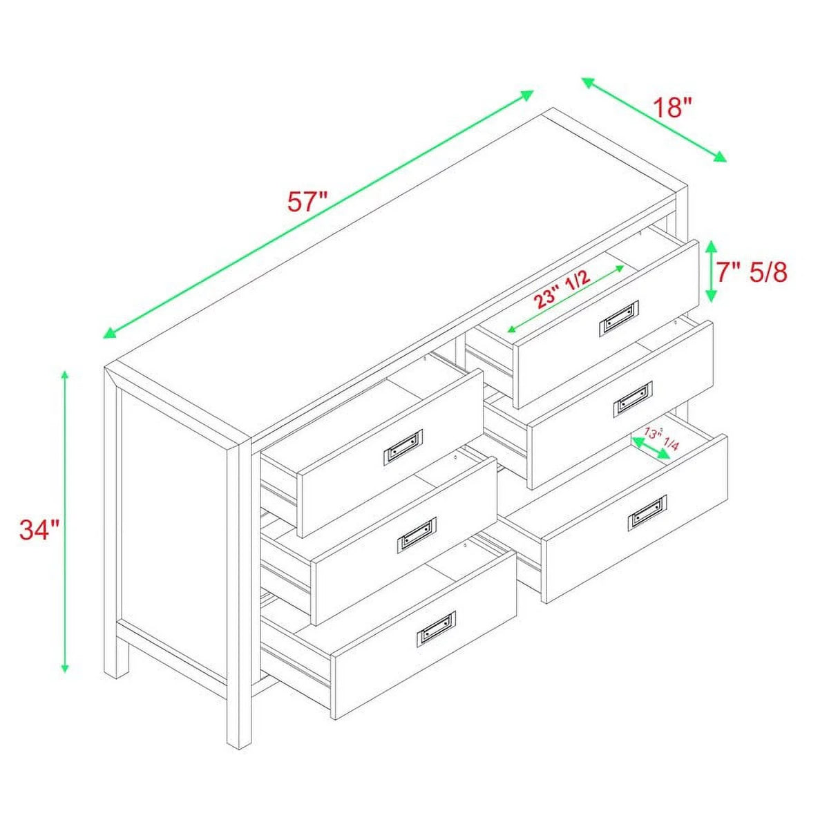 White 6-Drawer Solid Wood Dresser B8897
