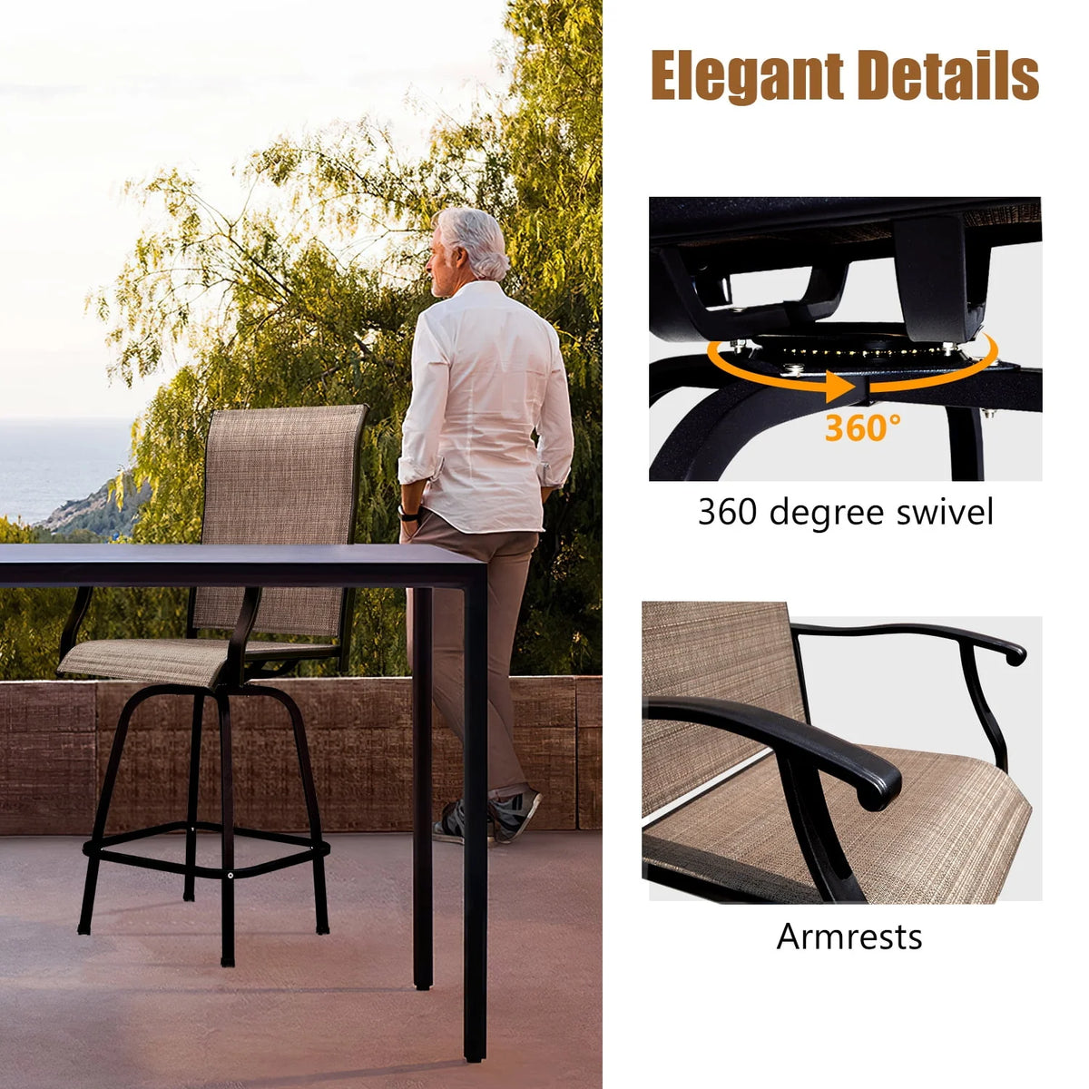 Tan Metal Bistro Chair and Table Set of Three Q95966