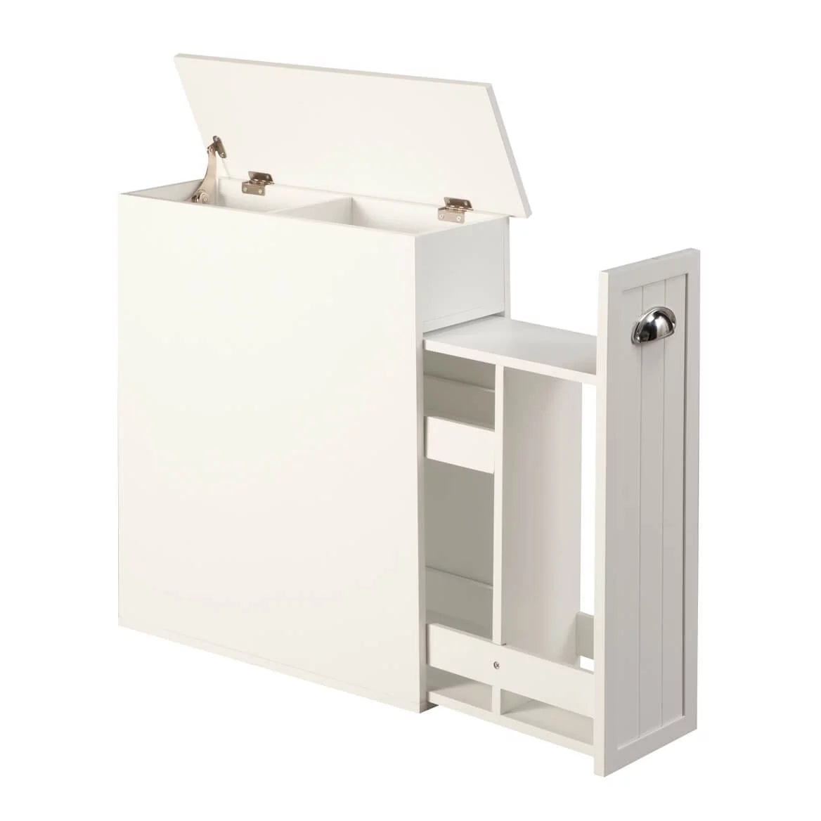 White Slim Bathroom Storage Cabinet with Slide-Out Shelf W3421