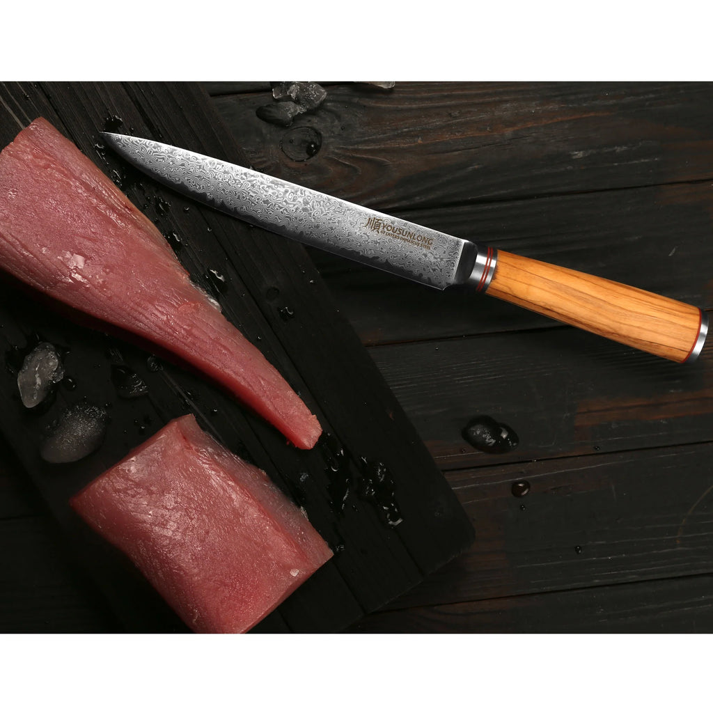 8 Inch Damascus Steel Olive Wood Carving Knife G92538