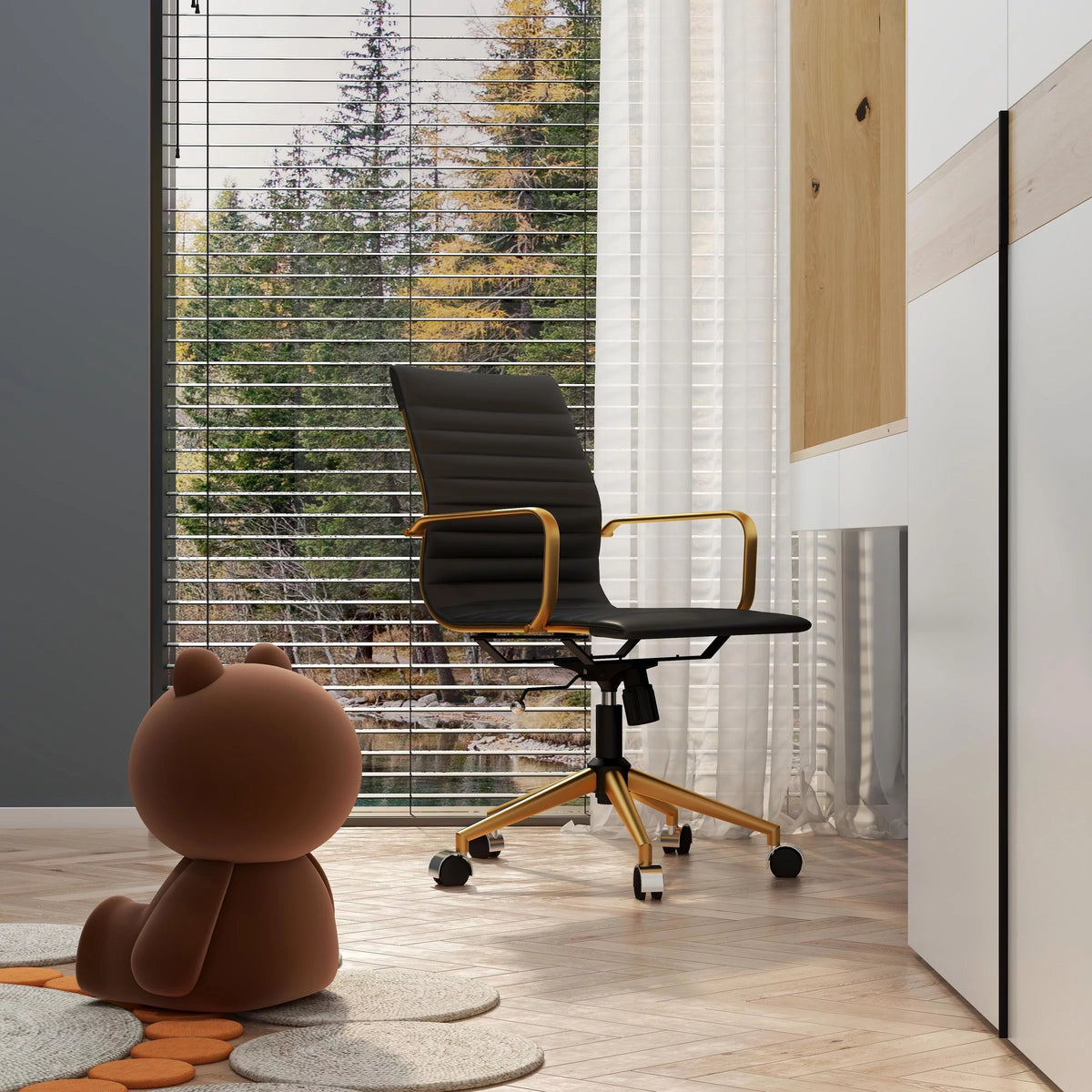 Black Leather Gold Office Chair with Armrest Z71401