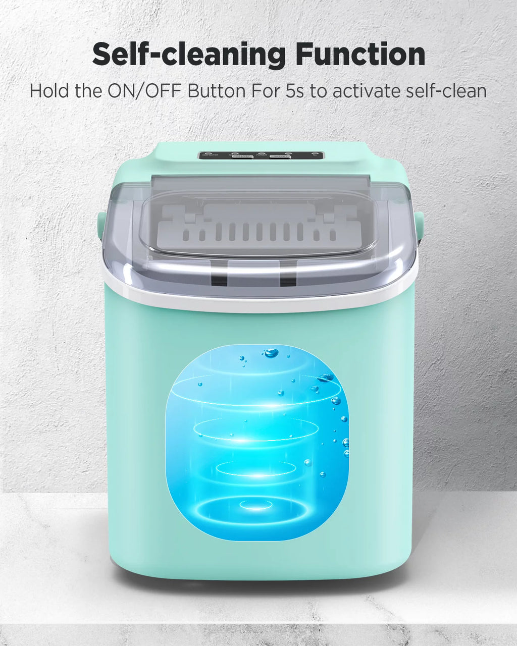 Countertop Ice Maker with Handle, 9 Cubes/6 Mins, 26lbs/24Hrs, Self-Cleaning, Ice Scoop and Basket, 2 Sizes of Bullet Ice, Green C924
