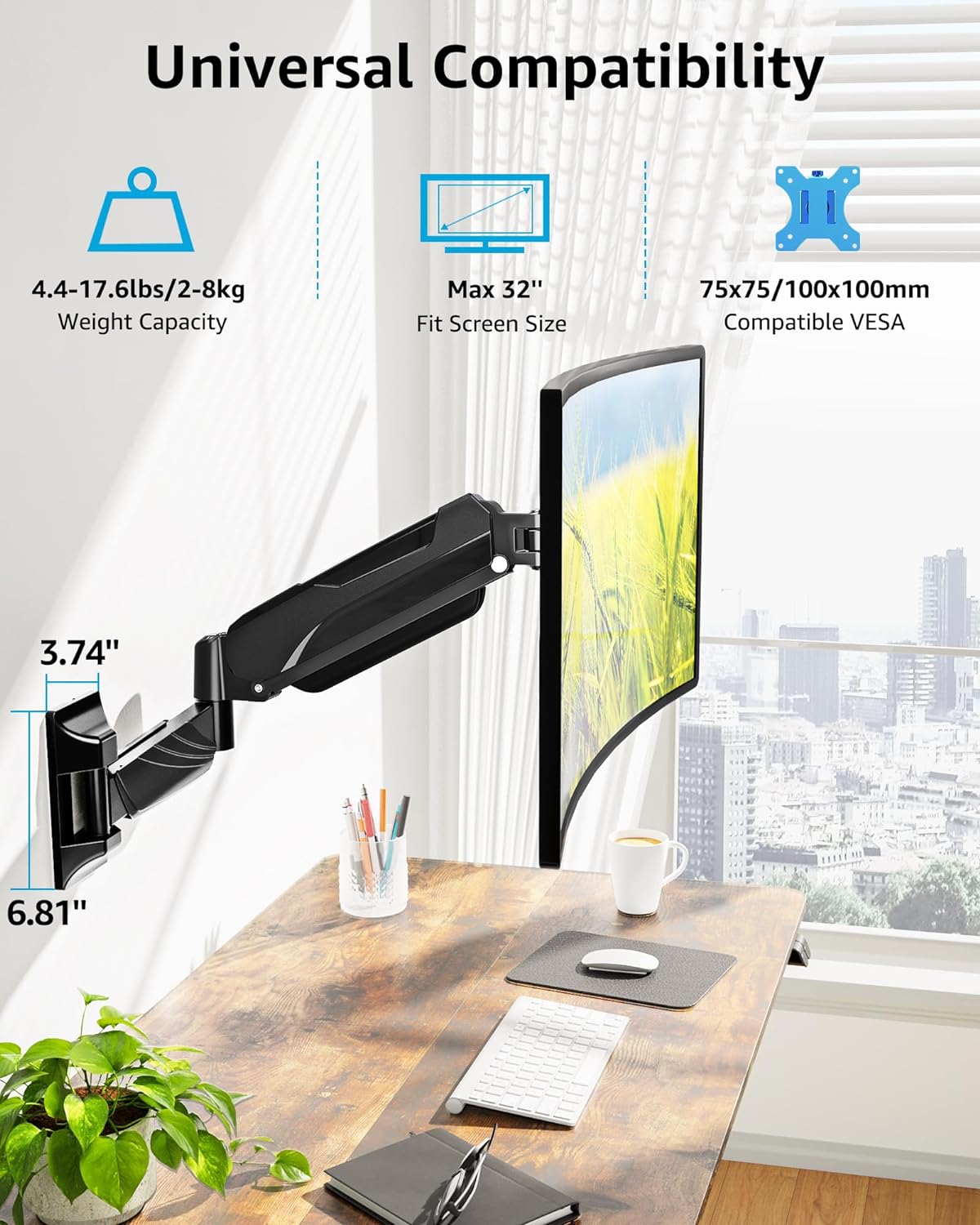 Black Single Monitor Wall Mount for 17-32 Inch Screen F607