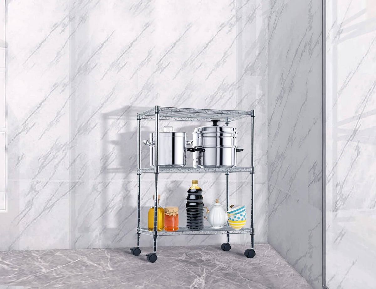 3 Shelf Wire Shelving Unit with Wheels I9440